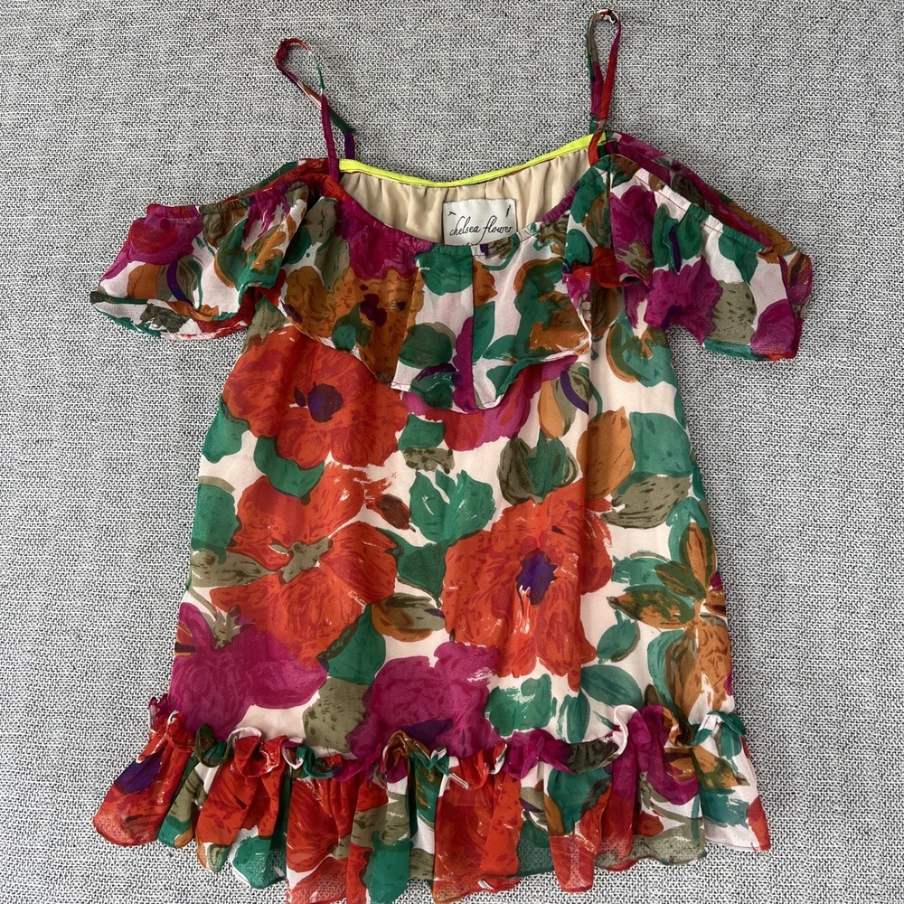 Chelsea Flower Women Cold Shoulder Ruffled Multicolor Flowers Top